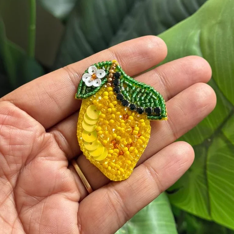 Lemon Handmade Beaded Brooch - Image 5