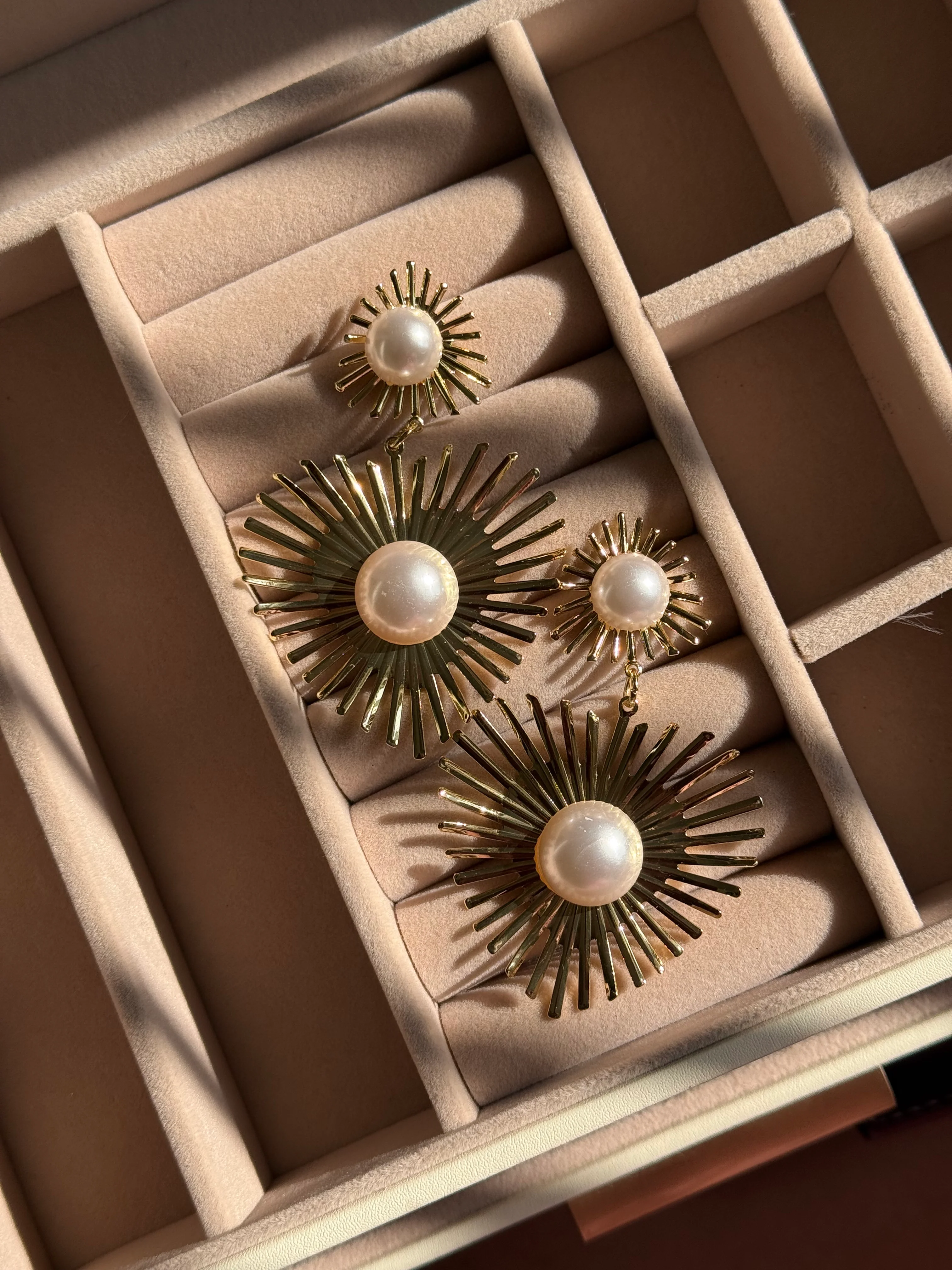 Gold Pearl Heart Earrings - Image 9