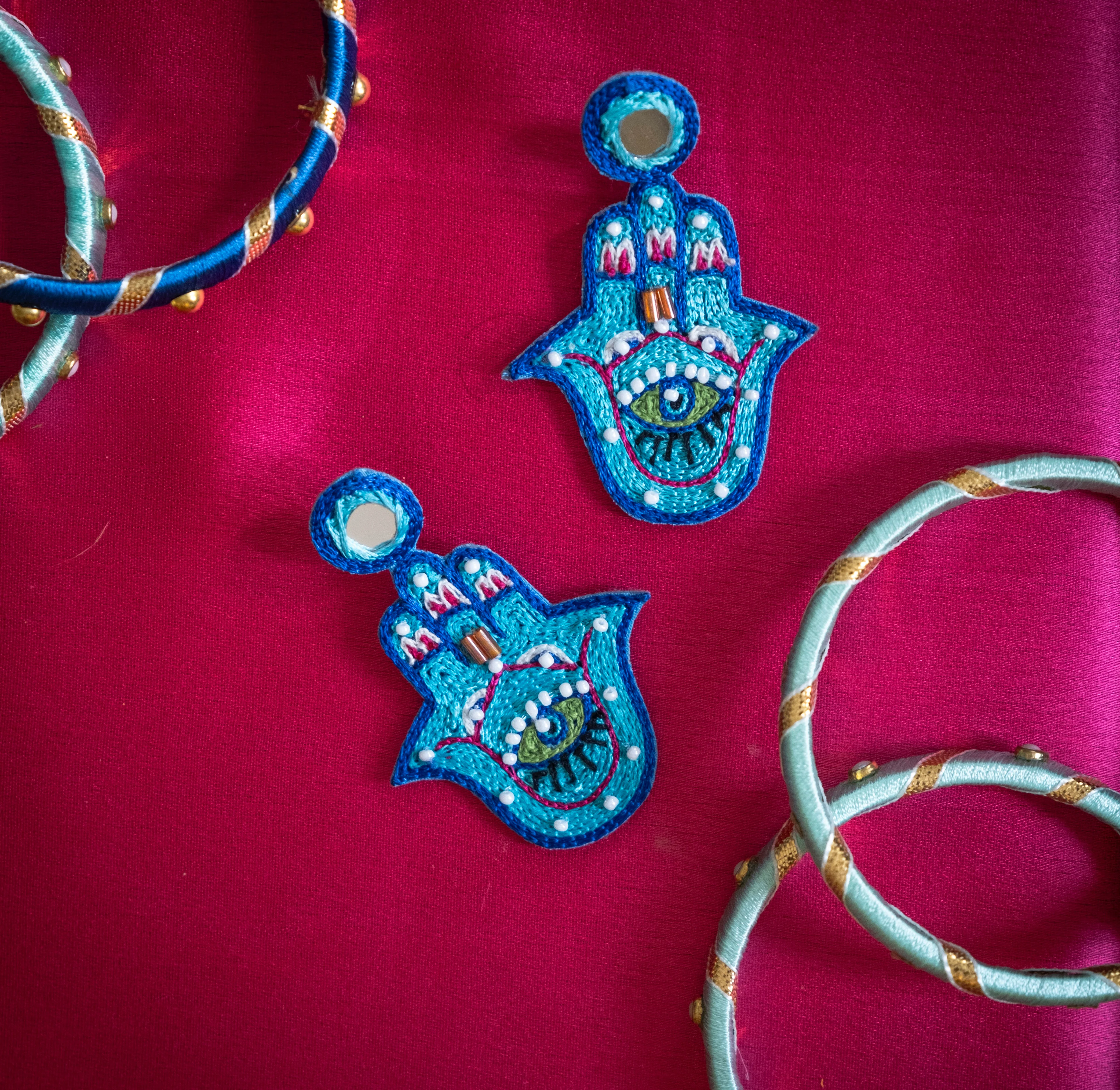 Hamsa Handmade Beaded Earrings - Image 2