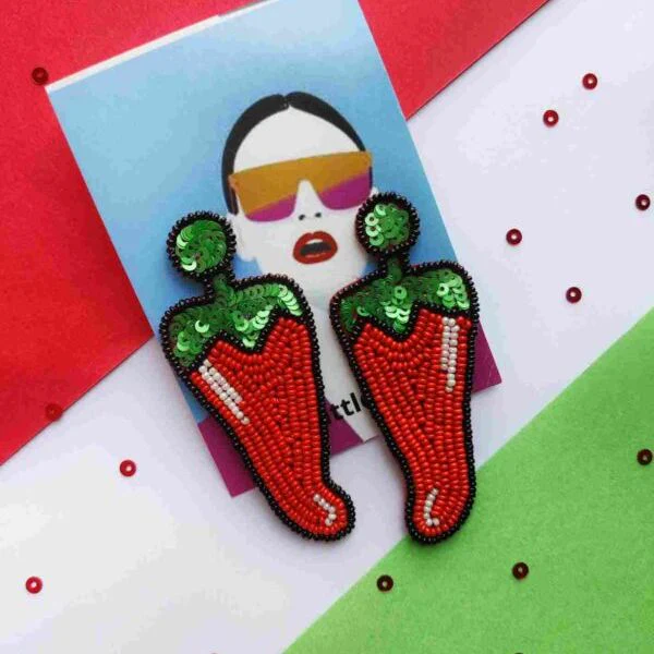 Haye Haye Mirchi Handmade Beaded Earrings - Image 7