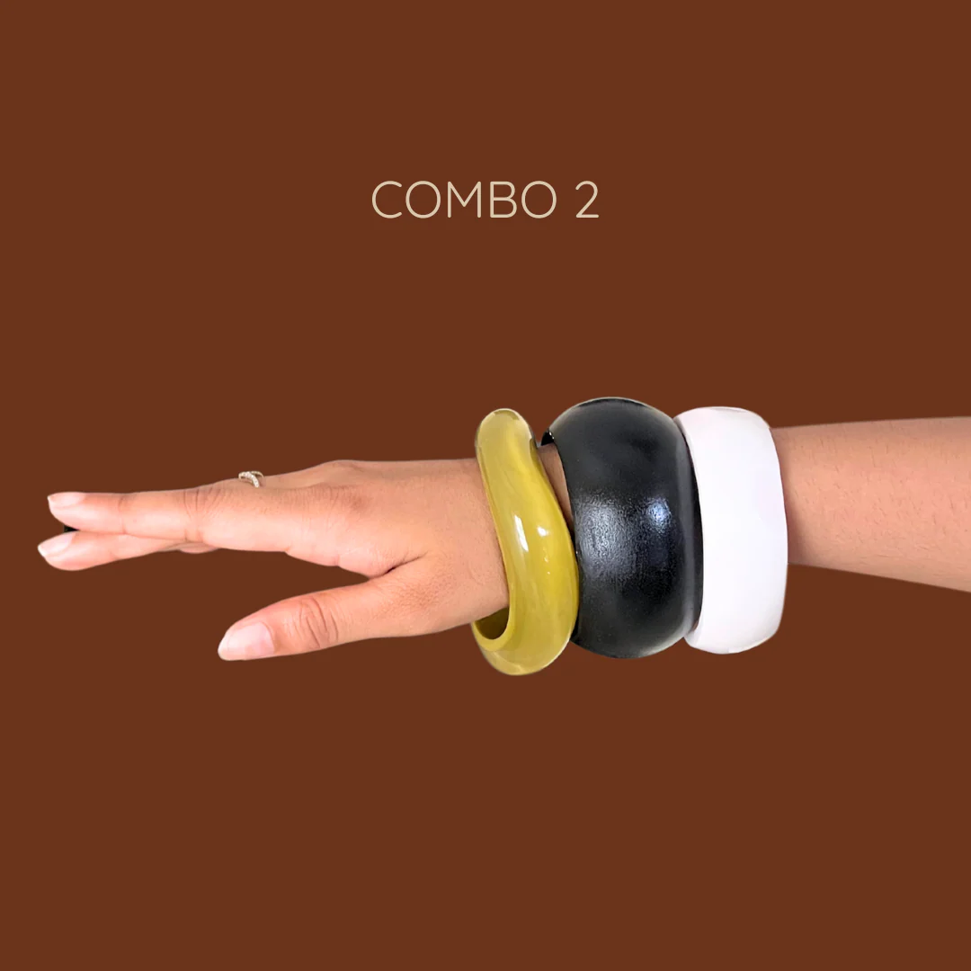 Earthly Black Wooden Bangle Combo - Image 3