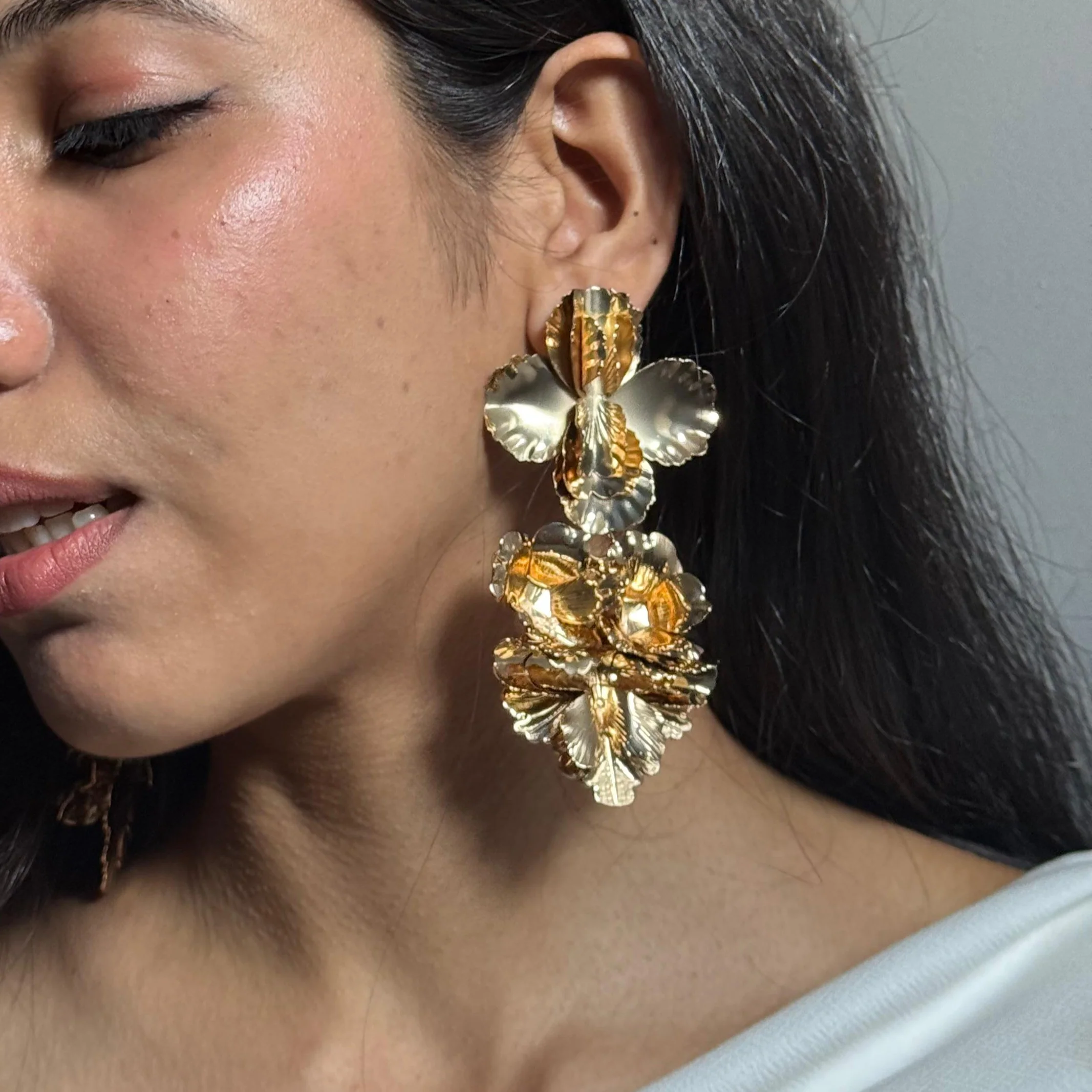 Golden Blossom Flower Metal Earring - Image 3