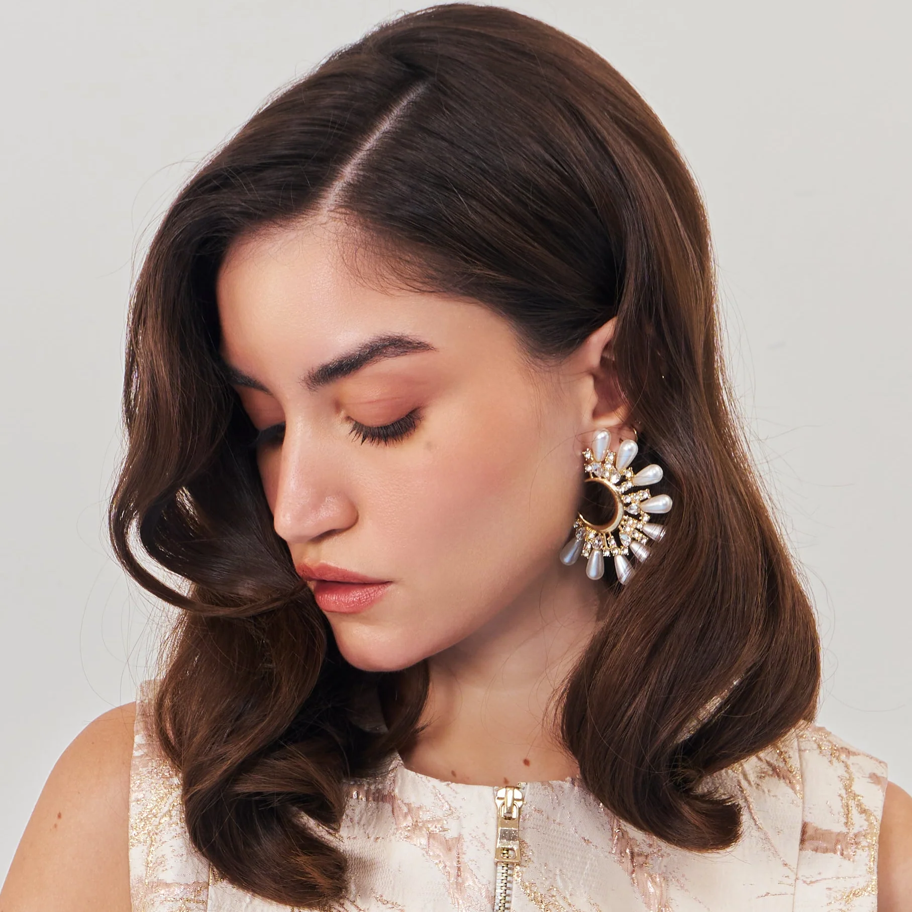 Celeste Pearl & Rhinestone Metal Studs - Image 3