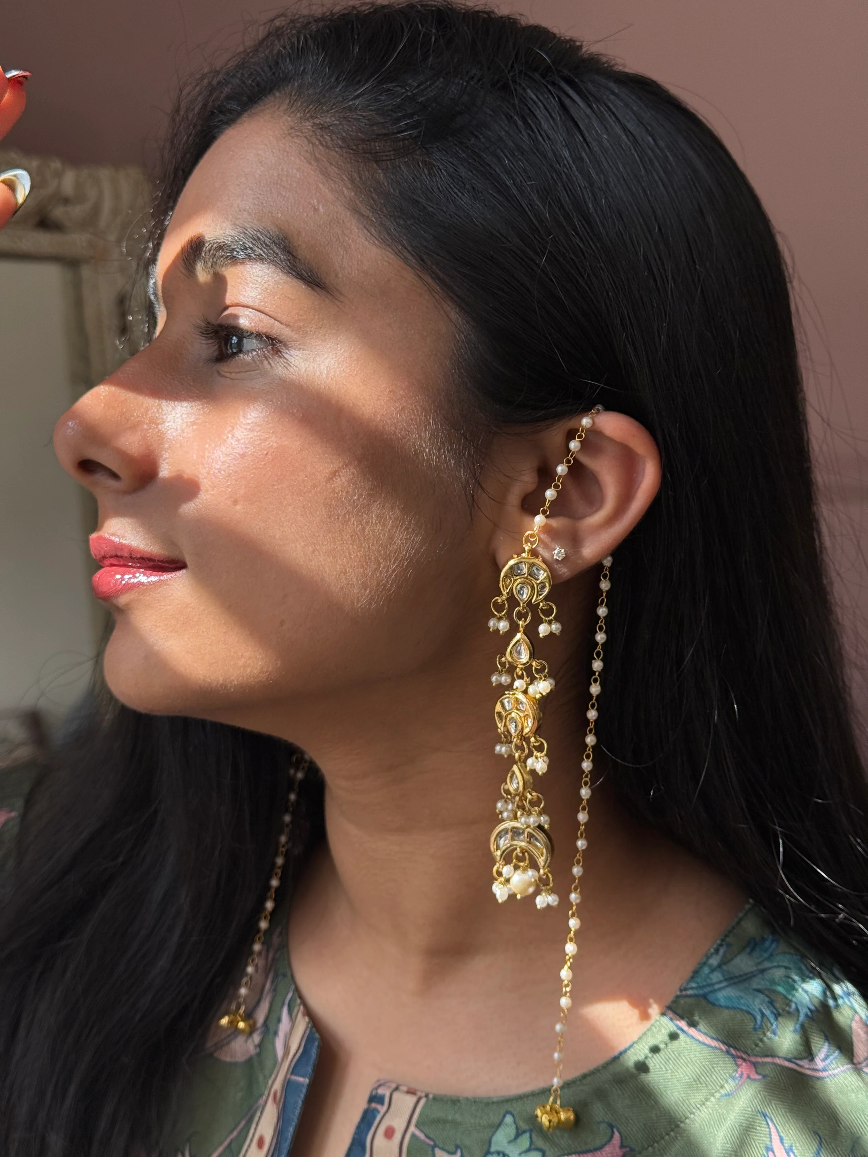 Chaand Long Peal Earring - Image 3