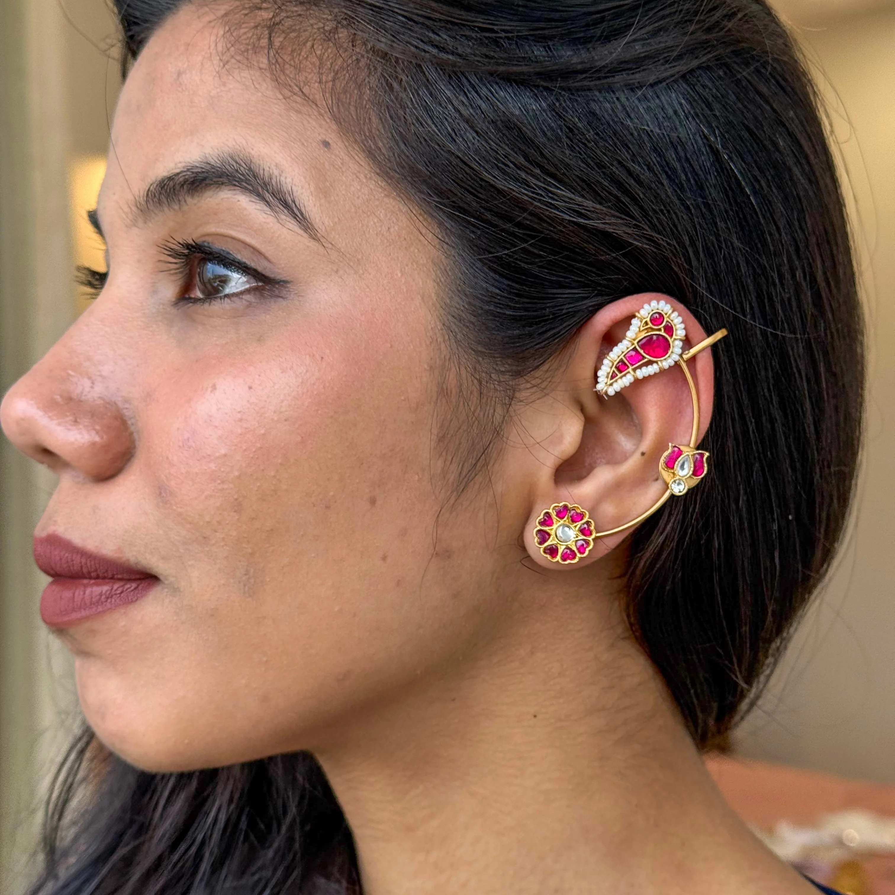 Phoolkari Kundan Ear Cuffs - Image 5