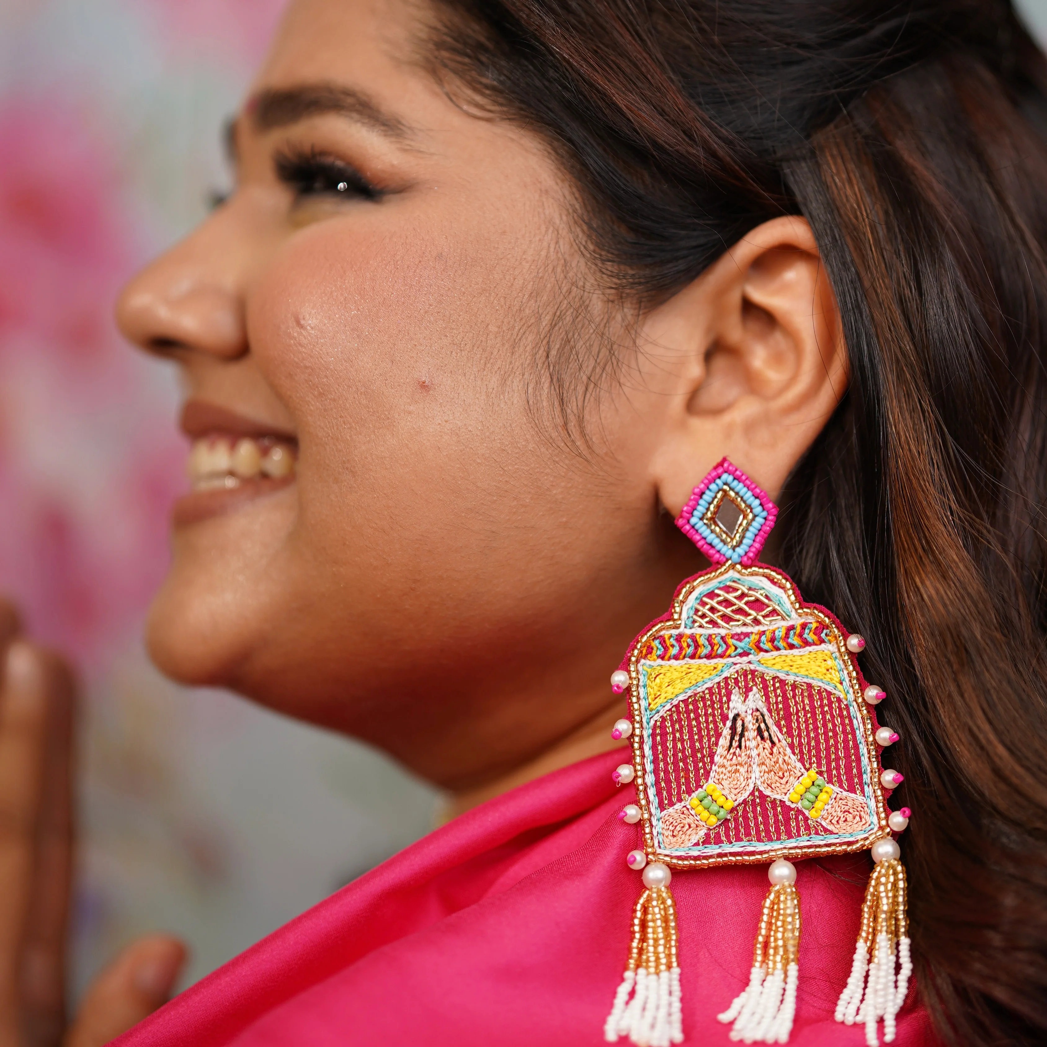 Barati Pink Handmade Beaded Earrings - Image 3
