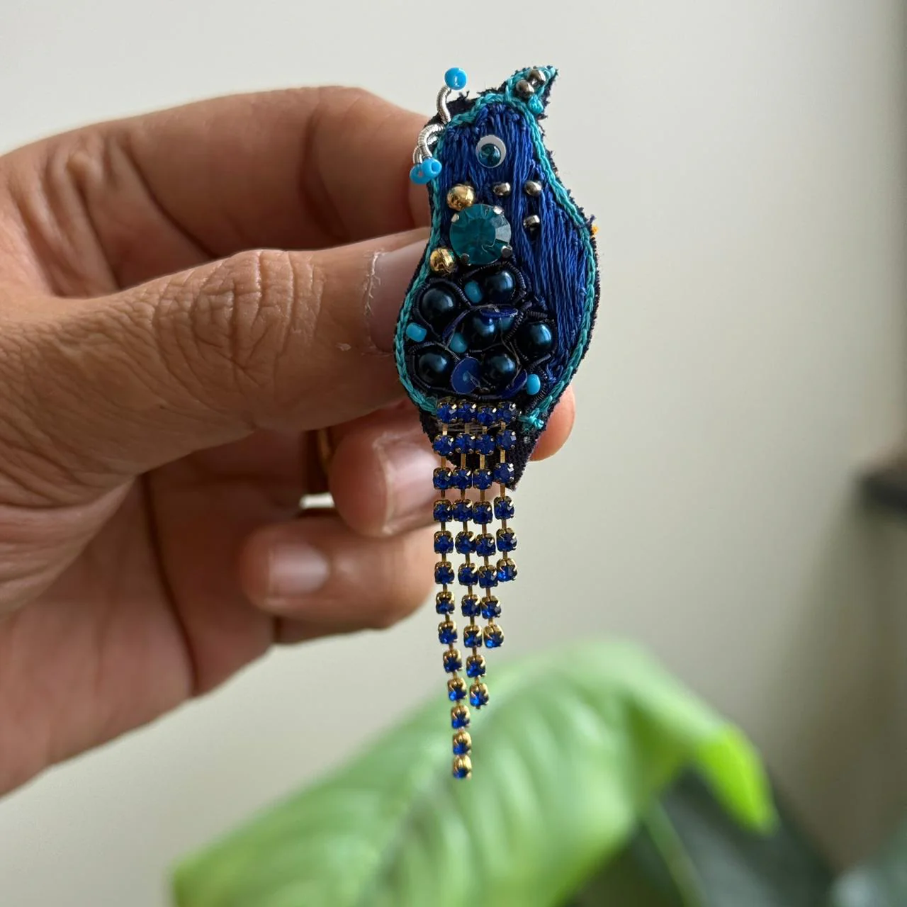 Blue Bird Handmade Beaded Brooch - Image 3