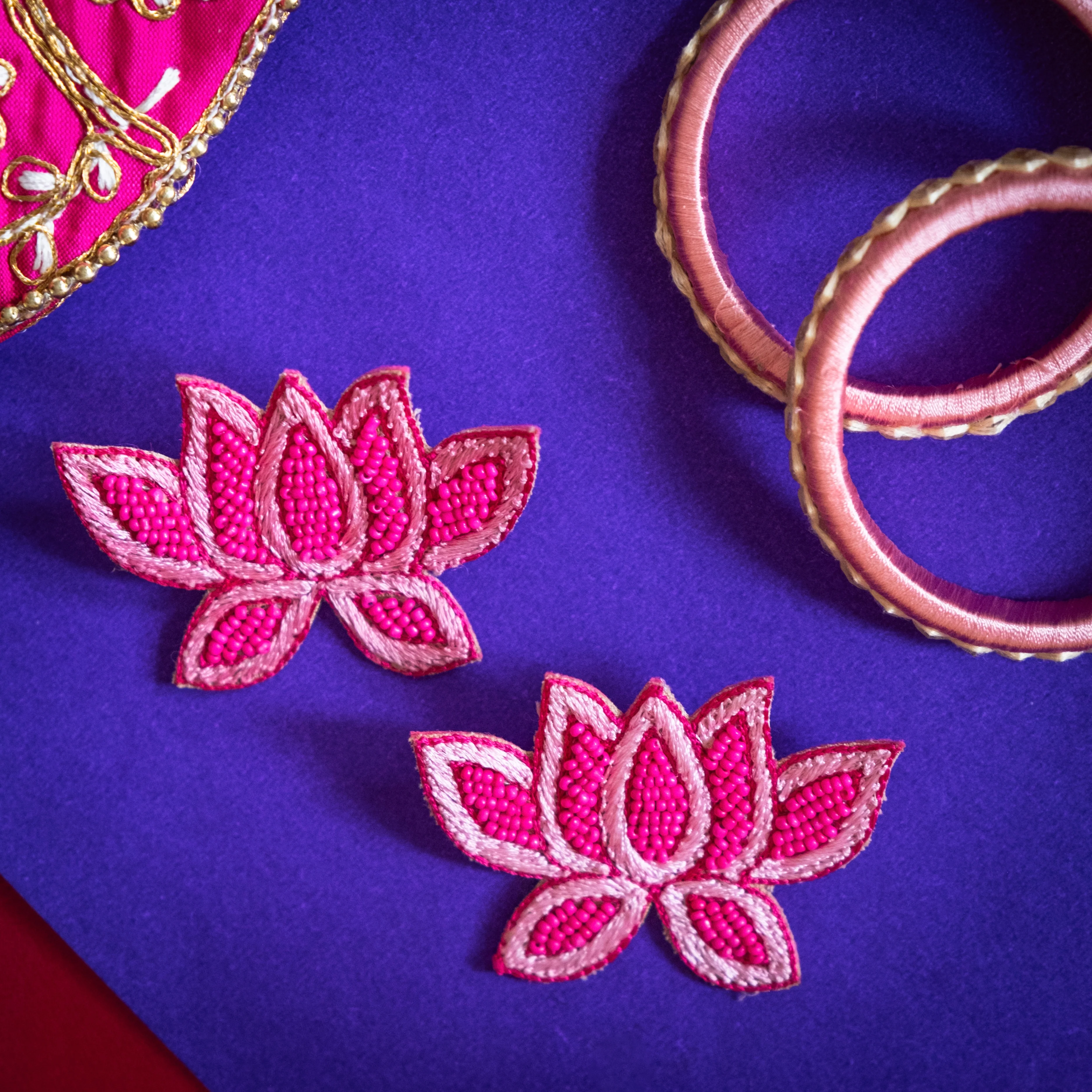 Rani Lotus Pink Handmade Beaded Earrings - Image 3