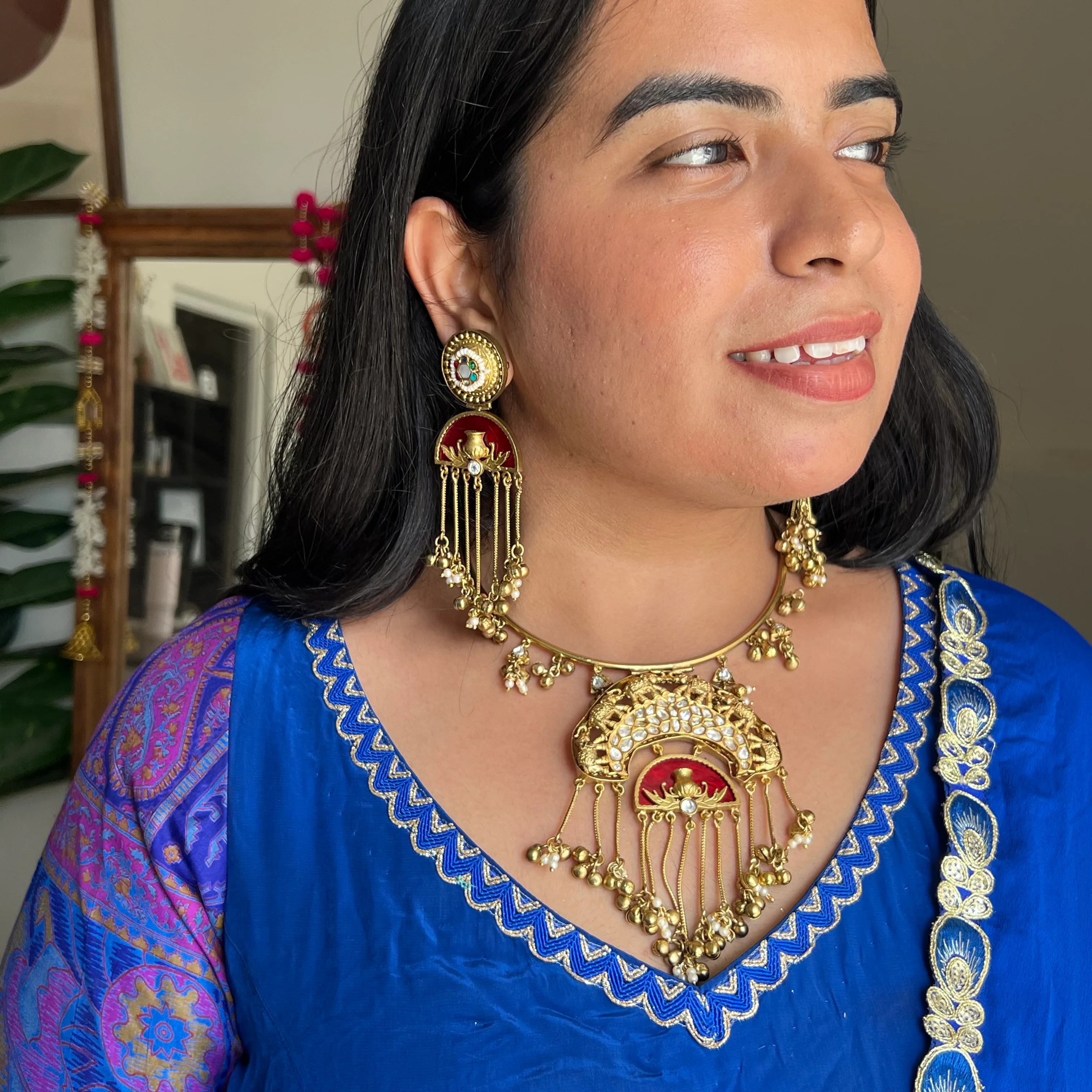 Ghoomar Red Brass Hasli Set - Image 2
