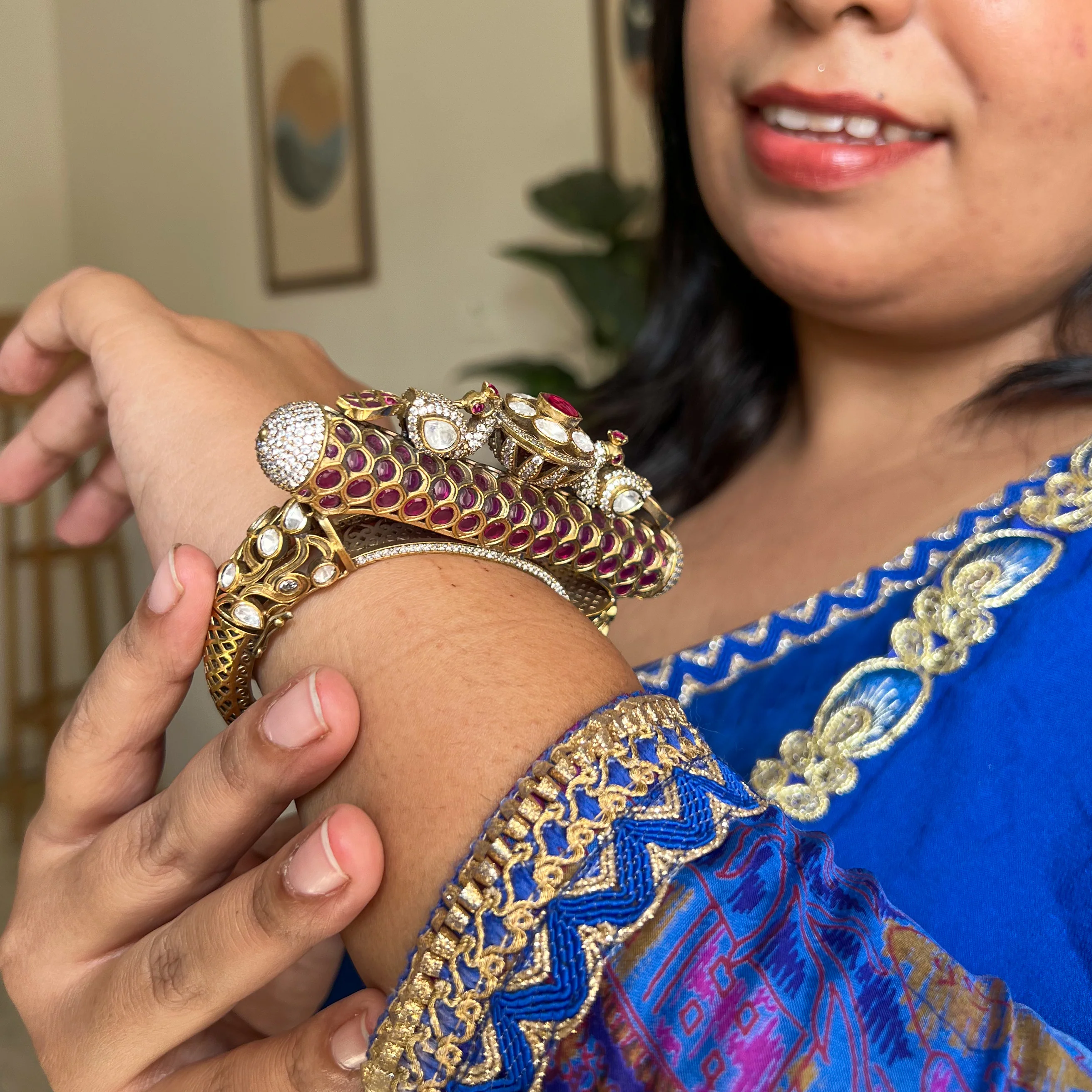 Royal Peacock Handcrafted Kundan Kada - Image 3