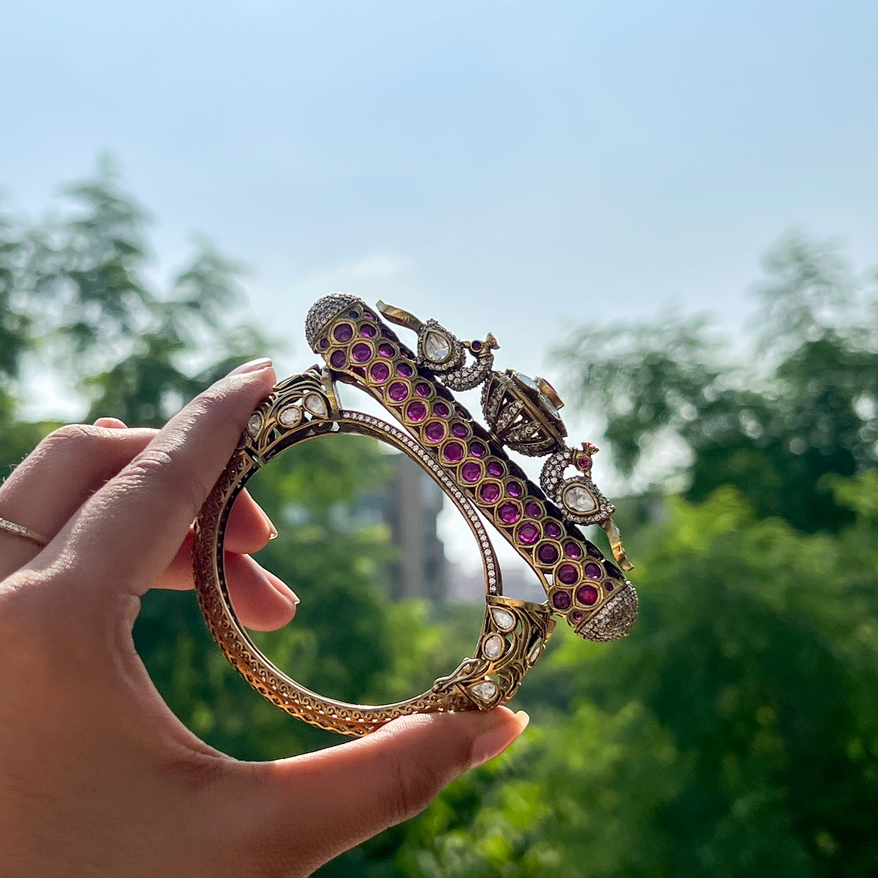 Royal Peacock Handcrafted Kundan Kada - Image 6