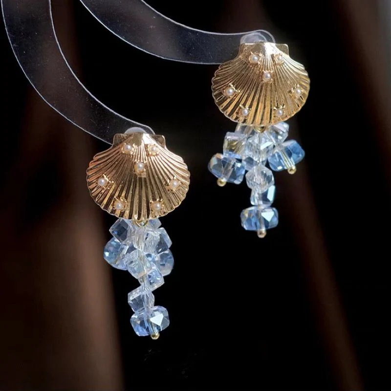 Sea Crystal Shell Drop Earrings - Image 3