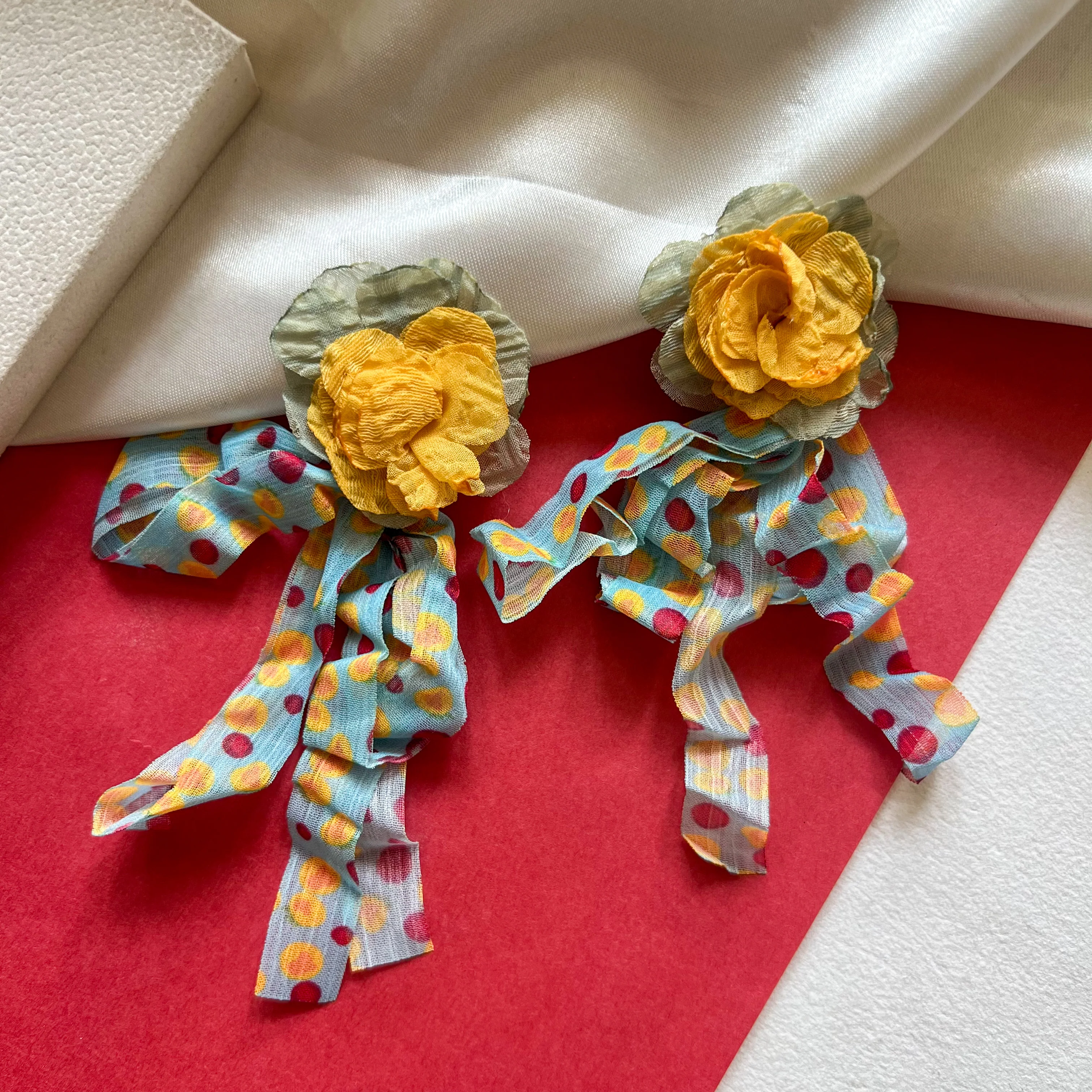 Sunlight Rose Ribbon Earrings - Image 3