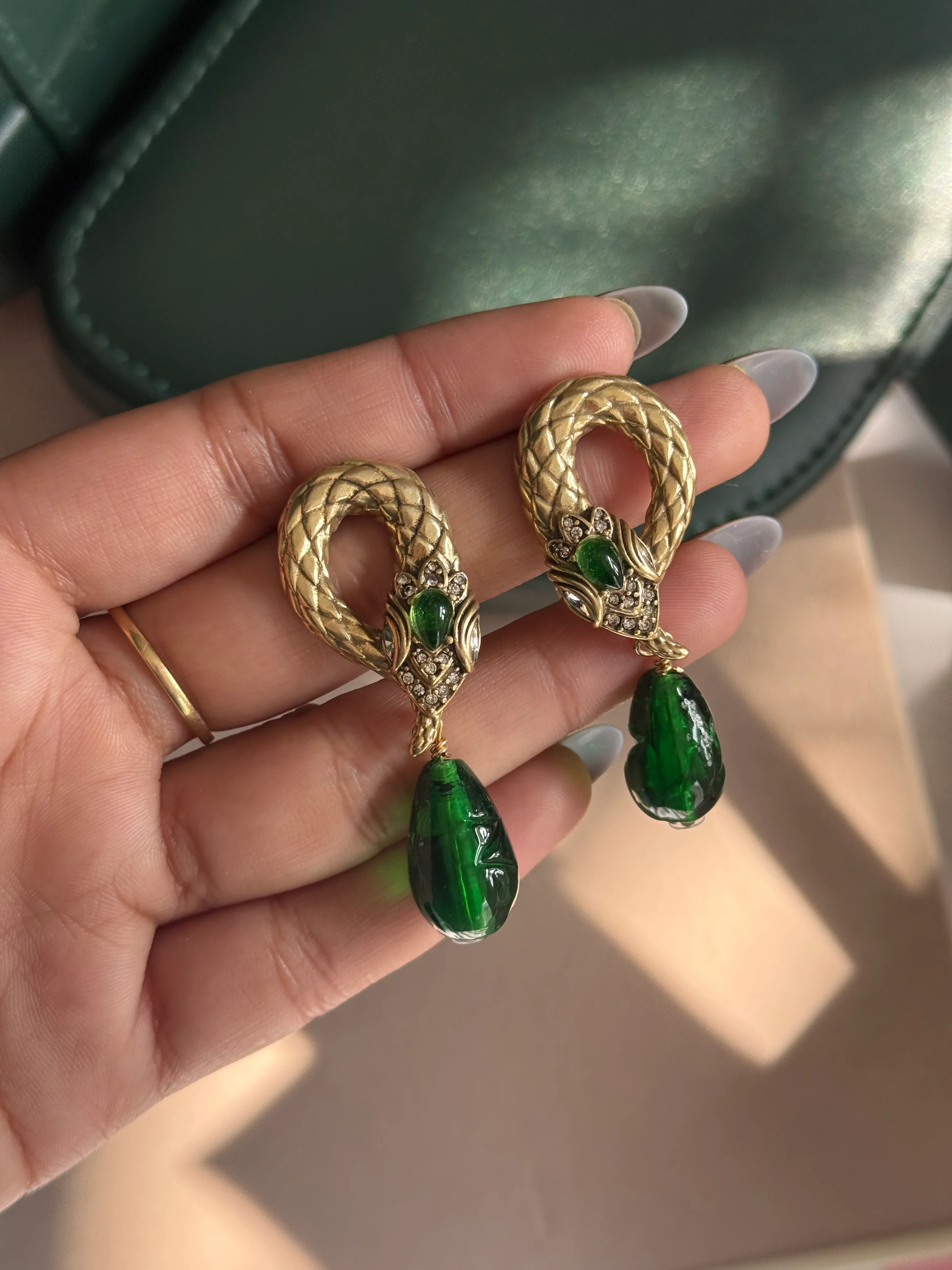 Emerald Serpent Drop Earrings - Image 3