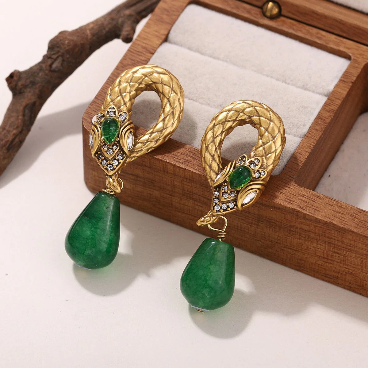 Emerald Serpent Drop Earrings - Image 4