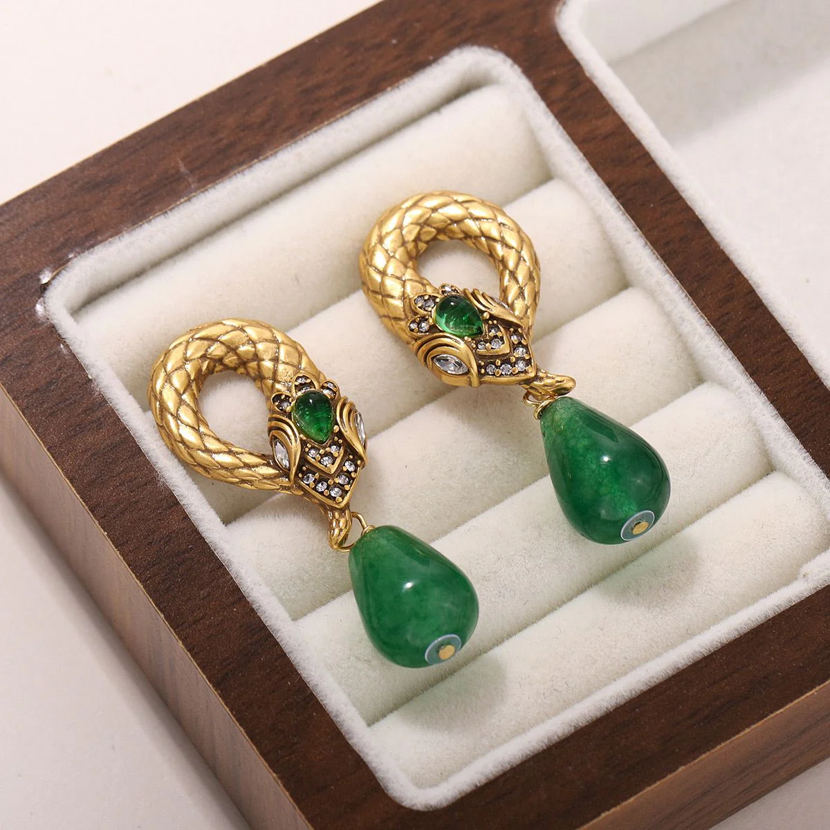 Emerald Serpent Drop Earrings - Image 5