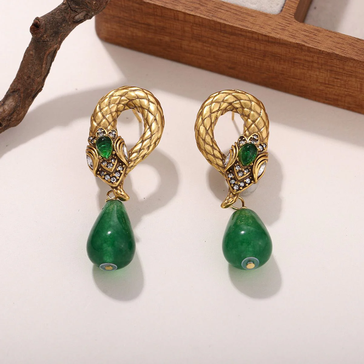 Emerald Serpent Drop Earrings - Image 7